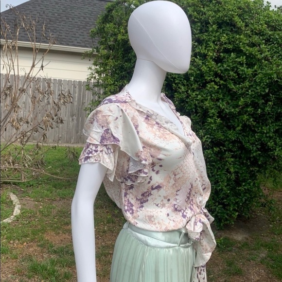 💋NWT Vintage Havana Flutter Sleeve Pull Over Ruffle Crop Top - Picture 6 of 16